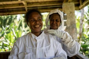 Women prepare for beekeeping training in Solomon Island. 