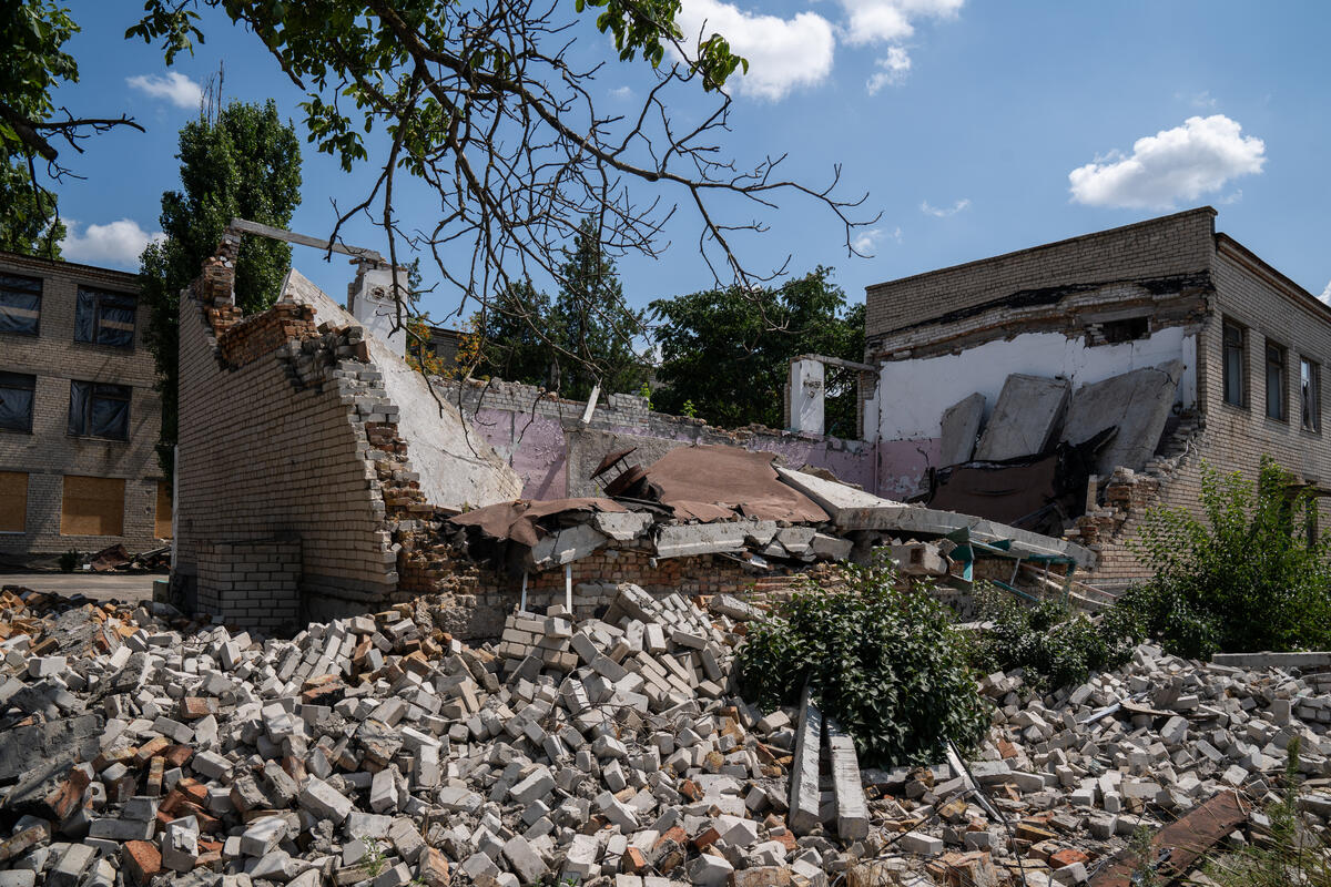 Damaged school in Ukraine
